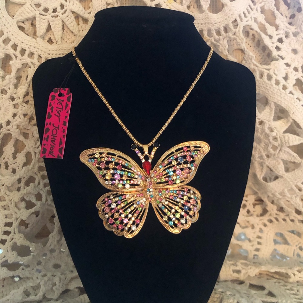 NWT Betsey Johnson Multicolor Crystal Butterfly Necklace